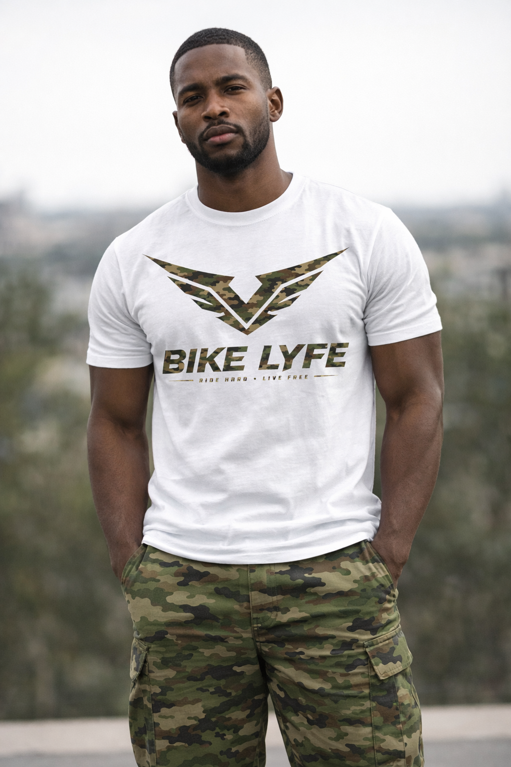 BIKE LYFE Relaxed Fit Army Camouflage T-Shirt