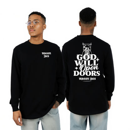 God Will Open Doors – Oversized Black T-Shirt